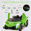 Green 12V Lamborghini kids ride-on car featuring realistic driving modes, remote control, and entertainment functions.