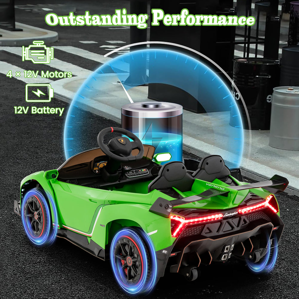 12V Licensed Lamborghini 4WD Kids Ride-on Sports Car with 2.4G Remote-Green - Gallery View 1 of 15
