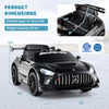 Black 12V kids ride-on car Mercedes-AMG GT3 with adjustable speed, remote control, and safety features for ages 3+.