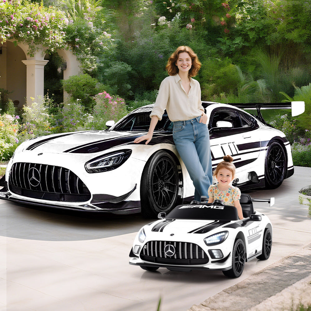 12V Kids Ride-On Car Mercedes-AMG GT3 Licensed with Adjustable Speed-White - Gallery View 1 of 12