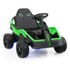 Electric UTV ride-on car in green with remote control, music, and LED lights for kids aged 37-95 months.