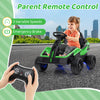 Electric UTV in green with parent remote control, featuring 3 speeds and music, ideal for kids' outdoor fun.