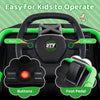 Steering wheel and foot pedal of the 12V Ride on Car Electric UTV in green, designed for easy operation by kids.