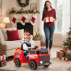 Red 12V ride-on fire truck with water gun, lights, and sounds, perfect for kids aged 37-95 months for imaginative play.
