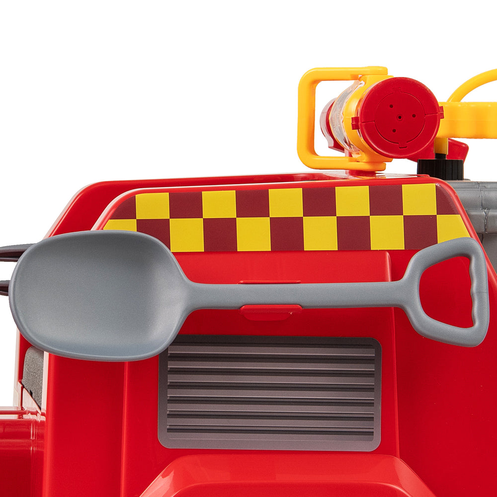 Close-up of the shovel on the 12V ride-on fire truck, featuring a realistic design for kids' imaginative play.