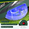 Translucent deck of the 12V ride-on lawn mower for kids, featuring LED lights and spinning blades for realistic mowing.
