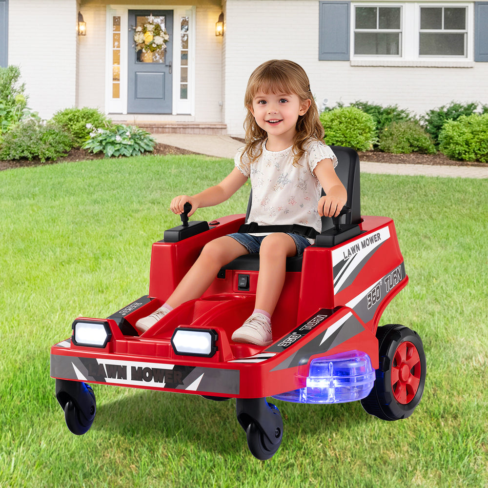 12V Ride on Lawn Mower for Kids with Dual Control Sticks and LED Lights-Red - Gallery View 1 of 10