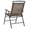 Folding patio chair showcasing a sleek back design and comfortable fabric, perfect for outdoor relaxation and easy.