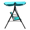 Three-person outdoor patio swing bench chair with adjustable canopy in blue, perfect for relaxing in your garden or.