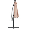 Beige 10 ft solar-powered LED patio offset umbrella with 360° rotation, featuring a powder-coated aluminum rod.