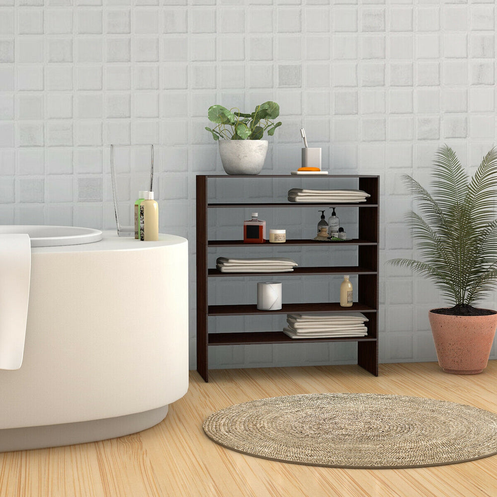 Stackable 2-tier shoe rack in brown, made of waterproof chipboard, ideal for organizing shoes in living rooms or.
