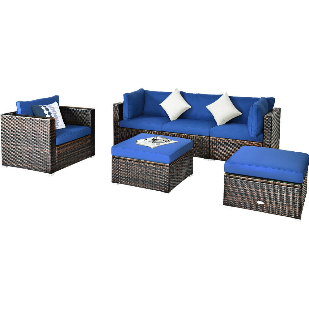 Costway Patio Rattan Furniture Set with Sectional Cushion 6 Piece New
