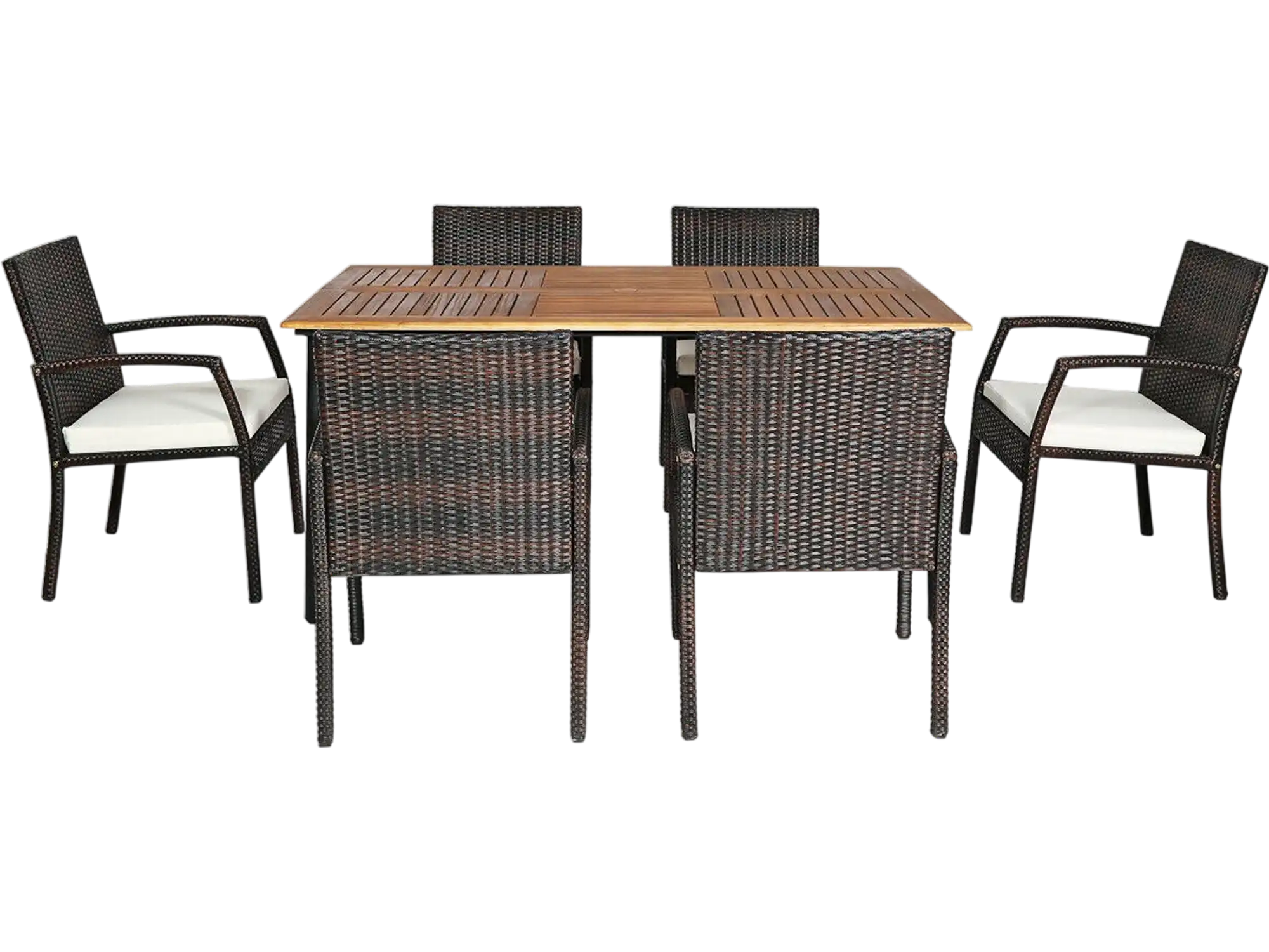 Costway 7-Pc Patio Rattan Cushioned Dining Set w/ Umbrella Hole 39746208 New