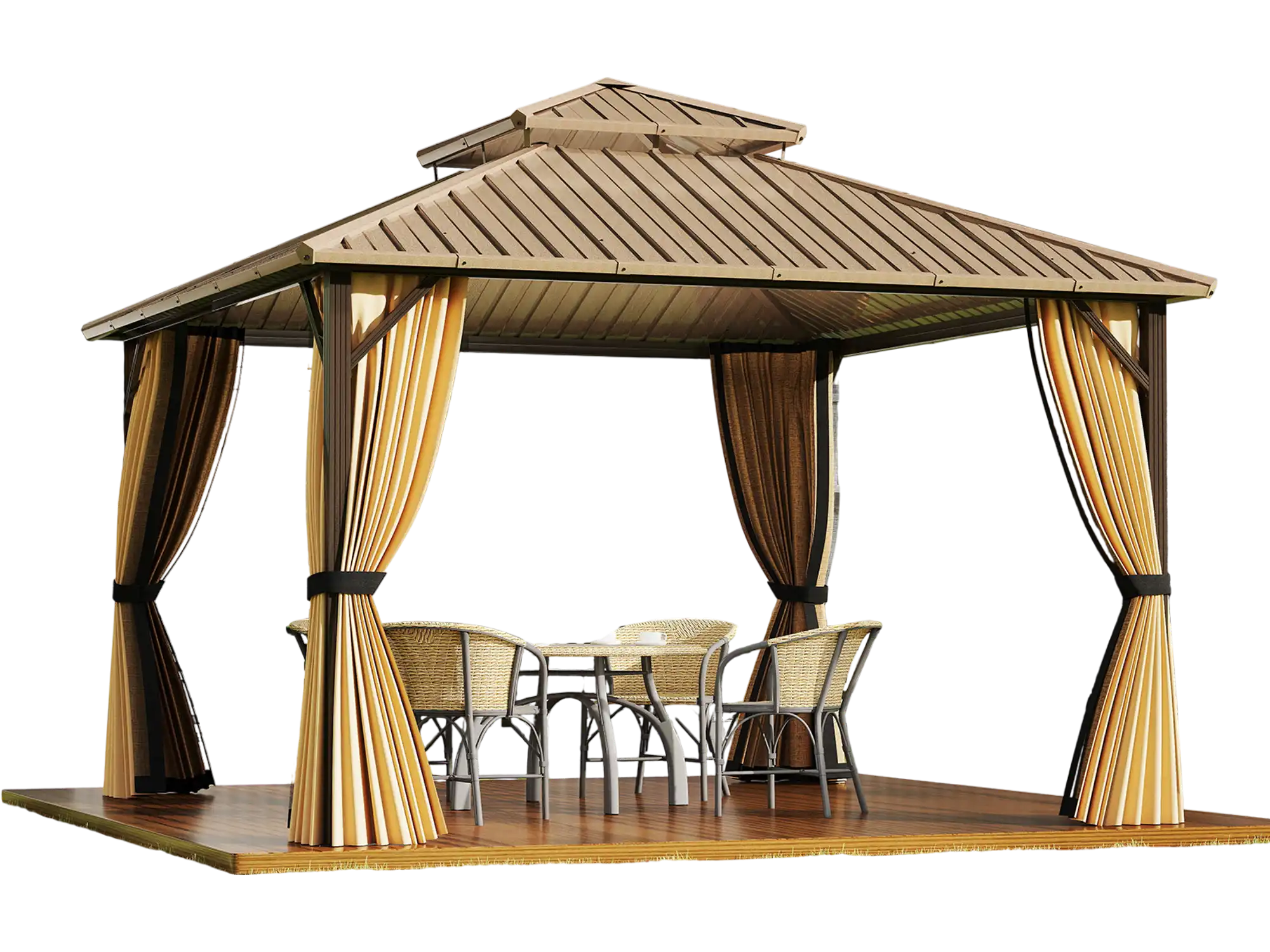 Costway 12' x 12' Hardtop Gazebo Outdoor Pergola Coffee 257863194 New