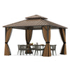 12x12 FT hardtop gazebo with waterproof metal roof and zippered curtains, ideal for outdoor patio gatherings.