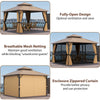 12 x 12 FT hardtop gazebo with breathable mesh netting and zippered curtains for outdoor patio protection and.
