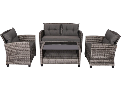 Costway 4-Pc Patio Rattan Furniture Set w/ Coffee Table Cushioned Sofa 85792104 New