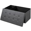 Foldable dark gray storage ottoman with tufted design, featuring a roomy interior and removable storage bin for.