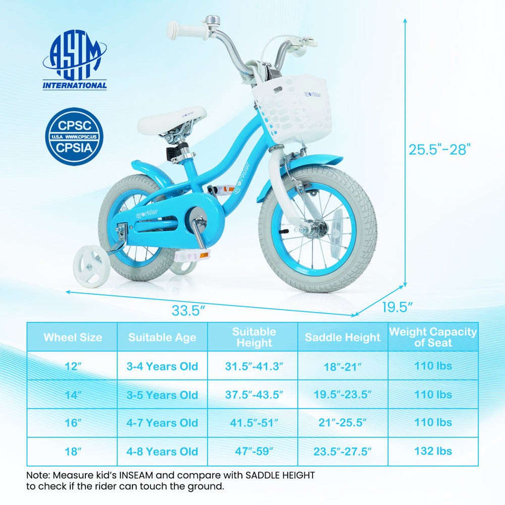 Kids bike with adjustable seat, dual brakes, and removable basket, ideal for ages 3-8, featuring durable carbon steel.