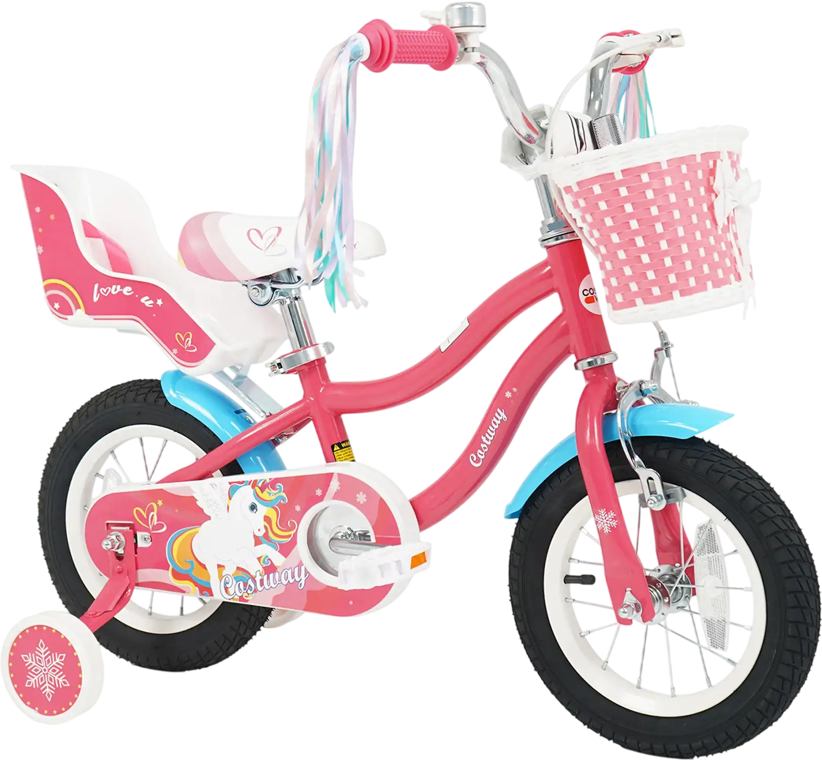 Costway Girls Kids Bike w/ Doll Seat & Training Wheels 257683419 New