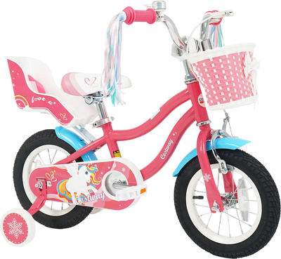 Costway Girls Kids Bike w/ Doll Seat & Training Wheels 257683419 New