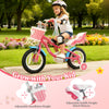 Girls bike with doll seat and basket, adjustable handlebars and saddle height, perfect for kids aged 3-8 years.