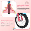 Detachable training wheels on a 12-inch girls bike provide stability and safety for kids aged 3-8 years.