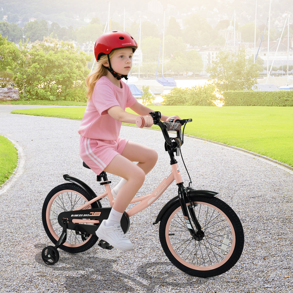 12/14/16/18 Inch Kids Bike Adjustable with Removable Training Wheels Pink for 3-8 Years Old-18 inches - Gallery View 1 of 10