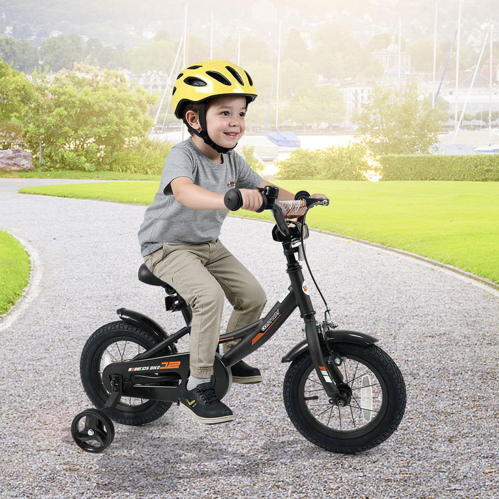12/14/16/18 Inches Kids Bike with Removable Training Wheels and Adjustable Seatfor 3-8 Years Old Black-12 inches - Gallery View 1 of 10