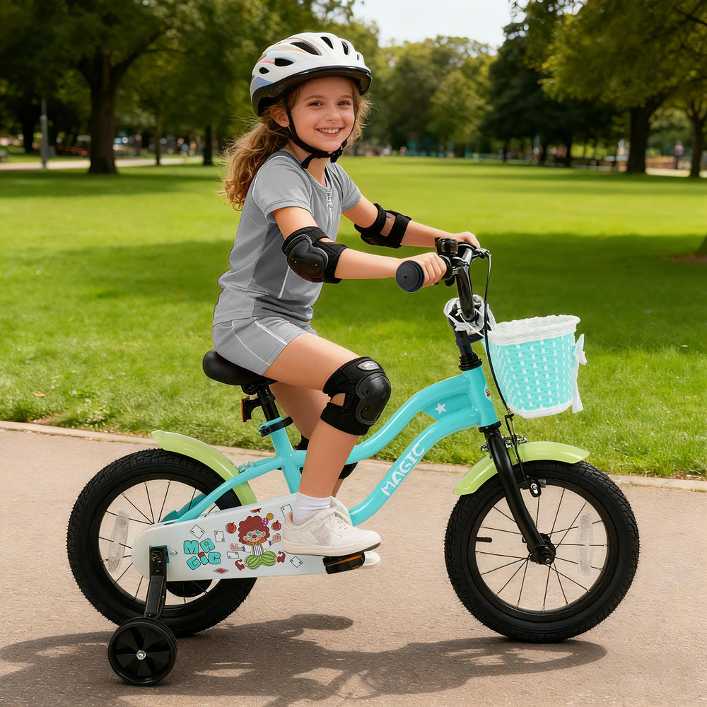 12/14/16 Inch Kids Bike with Training Wheels and Basket Green Color-14 - Gallery View 1 of 9