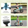 Kids bike with training wheels in green, featuring adjustable seat, hand brake, and removable front basket for fun.