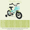Kids bike size chart showing 12/14/16 inch options, suitable for ages 3-8, with adjustable features and training wheels.