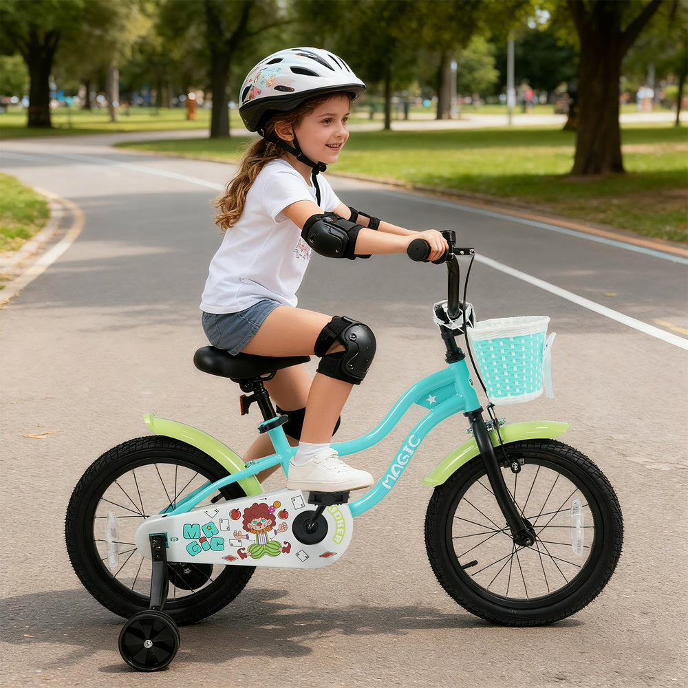 12/14/16 Inch Kids Bike with Training Wheels and Basket Green Color-16 - Gallery View 1 of 9