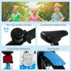 Kids bike with adjustable padded seat, non-slip handle with bell, and safety reflectors in navy color for outdoor fun.