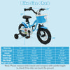 Kids bike size chart showing 12/14/16 inch options, ideal for ages 3-8, with training wheels and adjustable features.