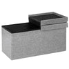 Light gray folding storage ottoman with lift top, showcasing soft faux linen fabric and a convenient flip-top design.
