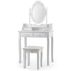 White makeup vanity dressing table set showcasing the elegant design and smooth lines, perfect for stylish decor.