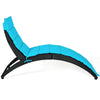 Turquoise cushion folding patio lounge chair made of weather-resistant PE rattan, ideal for outdoor relaxation.