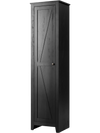 Slim black linen tower storage cabinet with sturdy build and anti-toppling device, perfect for stylish storage in damp.