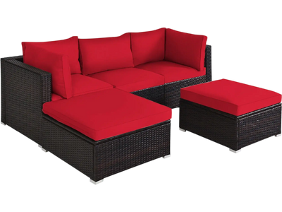 Costway 5-Piece Patio Sectional Rattan Furniture Set Ottoman Table 75384102 New