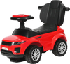Red 3-in-1 ride-on push car for toddlers with ergonomic seat, music, and storage, ideal for children aged 12-36 months.