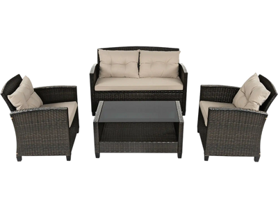 Costway 4-Piece Outdoor Rattan Patio Furniture Set w/ Glass Table 13796052 New