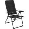 Black folding patio chair with adjustable backrest, made of steel and oxford fabric, ideal for outdoor relaxation.