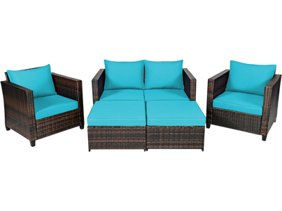 Costway 5-Piece Patio Rattan Furniture Set w/ Removable Cushions 21946308 New