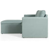 L-shaped sectional sofa in green with reversible chaise, featuring soft linen fabric and thick cushioned pillows.
