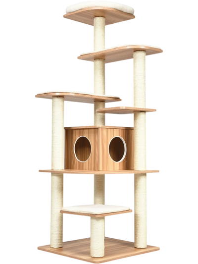 Costway 7-Layer Wooden Cat Tree Tower w/ Sisal Posts Condo 60519437 New