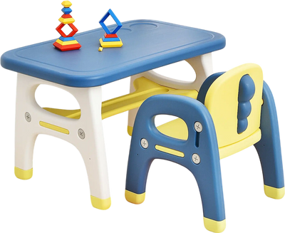 Costway Kids Activity Table & Chair Set Montessori Toys Blue 36902518 New