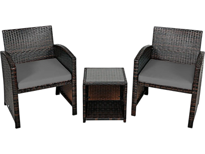 Costway 3-Piece PE Rattan Wicker Patio Furniture Set Sofa Coffee Table 82715049 New