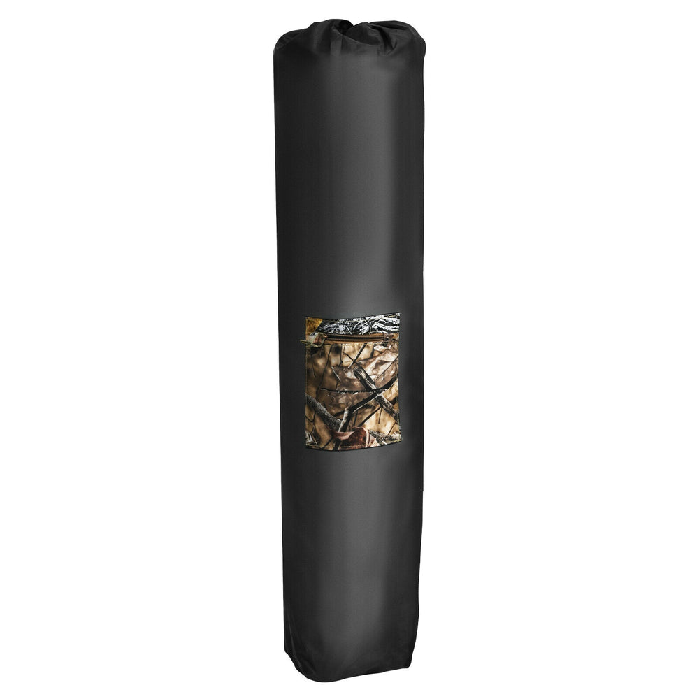 Portable pop-up hunting blind with camouflage pocket, designed for 3 people, featuring durable polyester fabric and.