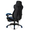 Adjustable gaming chair in blue with retractable footrest, ergonomic design, and sturdy construction for home office.